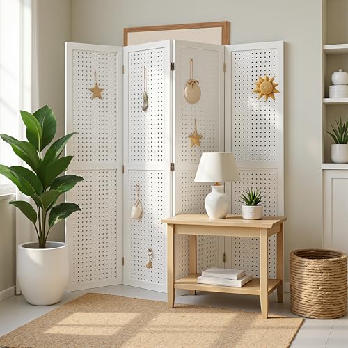 Osparple Room Divider with Shelves 6 Panel Wooden Folding Room Dividers Privacy Screen Wall Divider for Room Separation for Office and Apartment