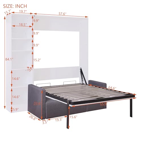 Ball & Cast Murphy Bed Wall Bed Queen Size with Cushion,Sofa Platform Bedfram Chest can be Folded,Wood Folding Hideaway w/Slat Support