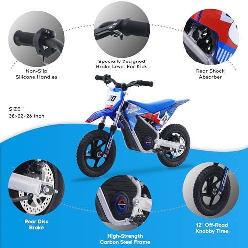AIII Electric Dirt Bike for Kids 3-7, High Performance Racing Grade Motorcycle, Up to 8MPH, 2 Speed Settings, 12-Inch Off-Road Tires