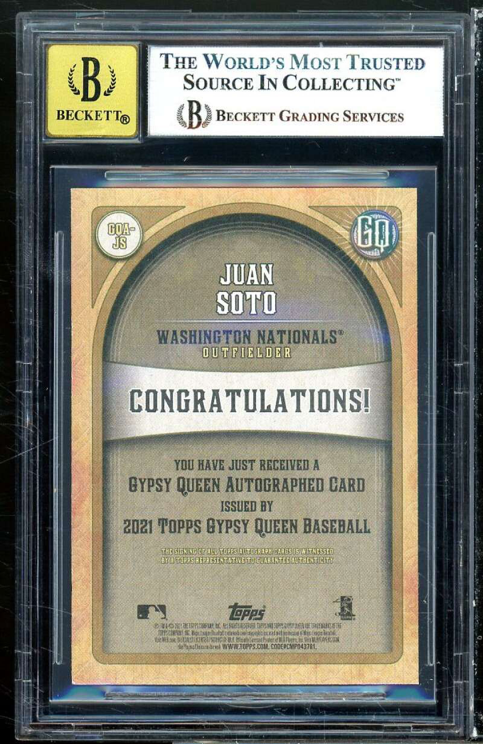 Juan Soto Card 2021 Topps Gypsy Queen Autographs #gqajs (pop 2) BGS 9 auto 10