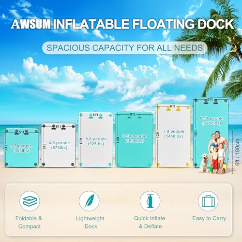 AWSUM Inflatable Floating Dock Air Dock Platform Floating Island Raft with None-Slip Surface for Pool Beach Ocean