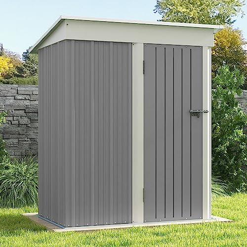 Patiowell 5x3 FT Outdoor Storage Shed, Tool Shed with Sloping Roof and Lockable Door, Metal Shed for Backyard Garden Patio Lawn, Brown