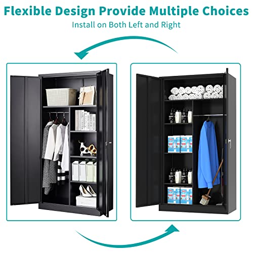 MIIIKO Metal Clothing Storage Locker, Steel Wardrobe Cabinets with Shelves and Closet Rod, 72" Large Storage Locker Closet for Sports Equipment