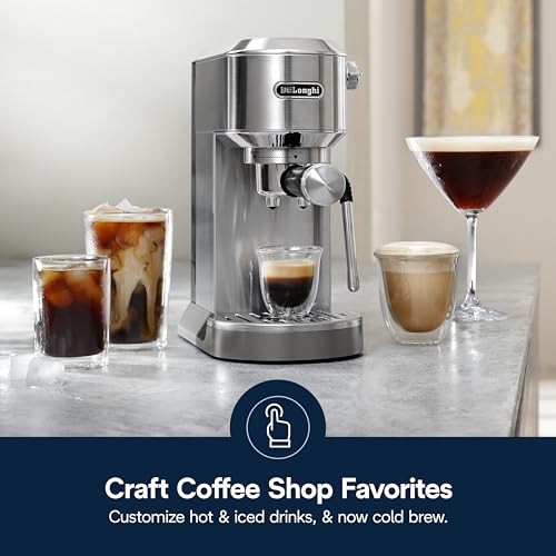 De'Longhi Dedica Duo Compact Espresso Machine - Cold Brew Coffee Maker with Milk Frother Wand- for Espresso, Hot & Iced Coffee, Cappuccinos