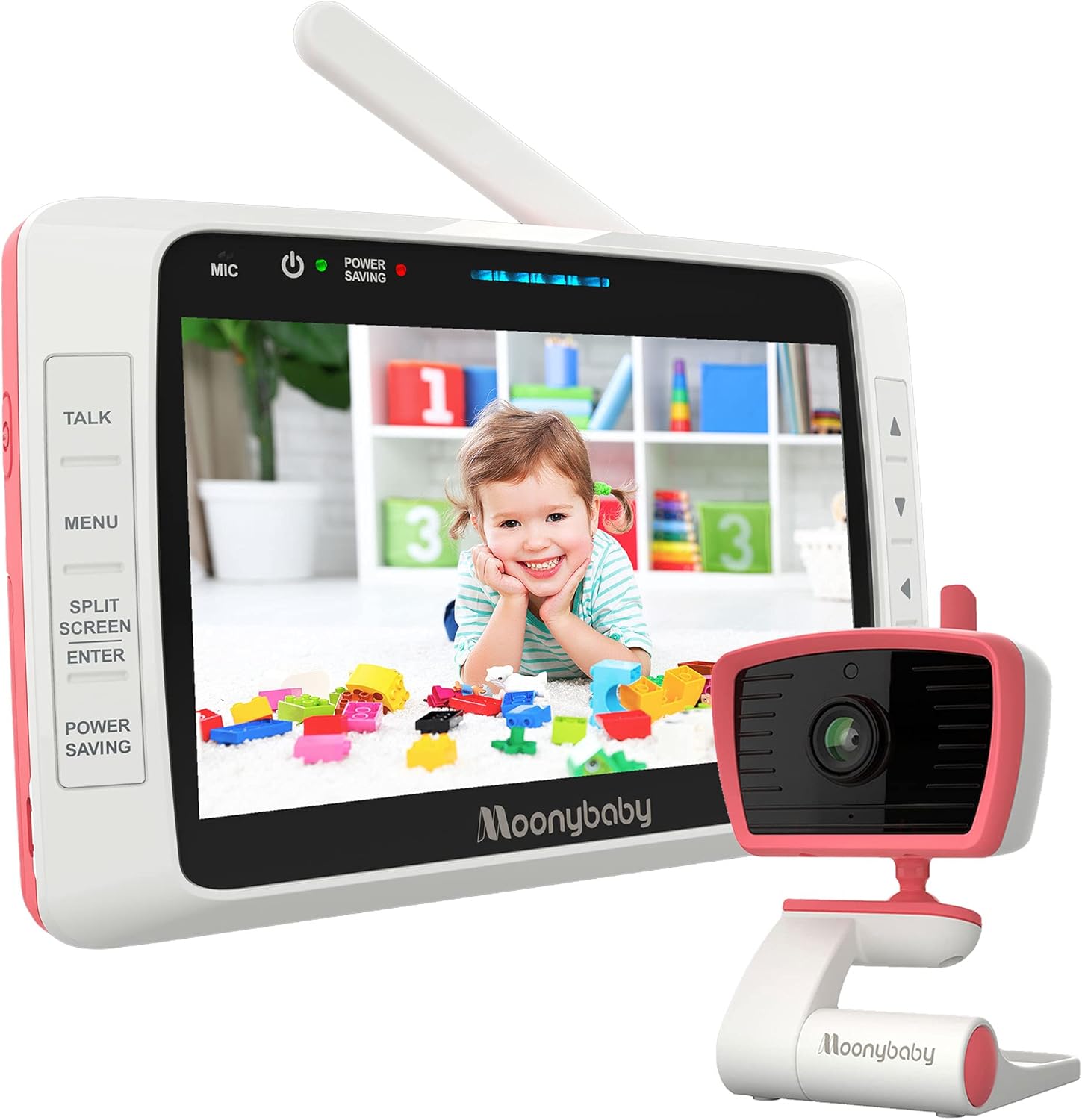 Moonybaby WideView 50 Baby Monitor with Camera and Audio, No WiFi, 5 Inches Large Display, Split Screen, Auto Night Vision, Zoom, Sound Activated