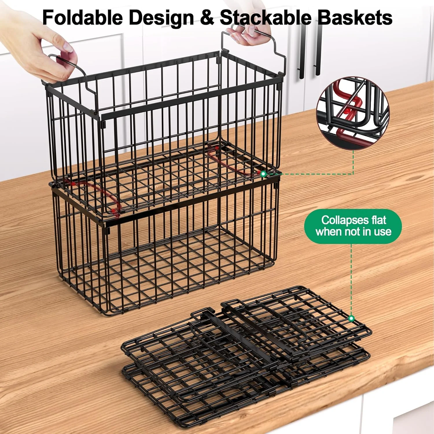 Organizer Bins, 4 Pack Stackable Deep Chest Freezer Organizer Bins, Foldable Baskets with Handles
