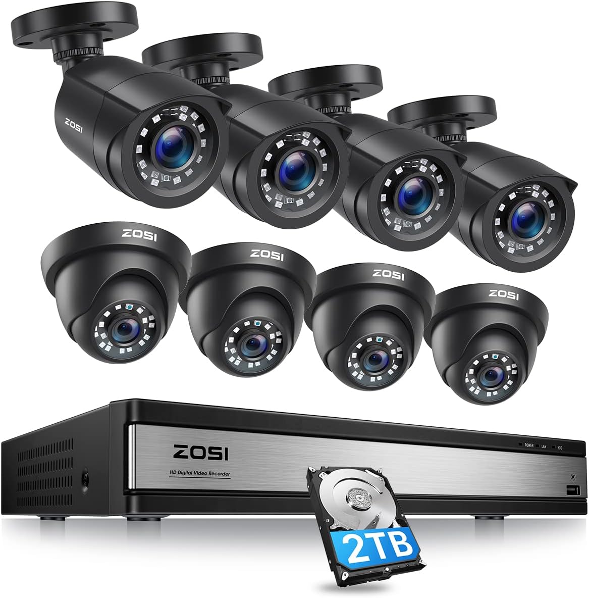 ZOSI 16CH 1080P Security Camera System with 2TB Hard Drive,H.265+ 16Channel 1080P HD-TVI DVR with 8PCS 1080P Outdoor Indoor Surveillance Cameras