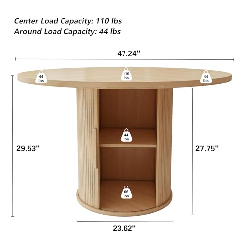 47 inch Round Dining Table for 4, Kitchen Table Dinner Table with 2-Layer Storage Shelf and Wood Slide Door for Home Dining Room Living Room (Walnut)