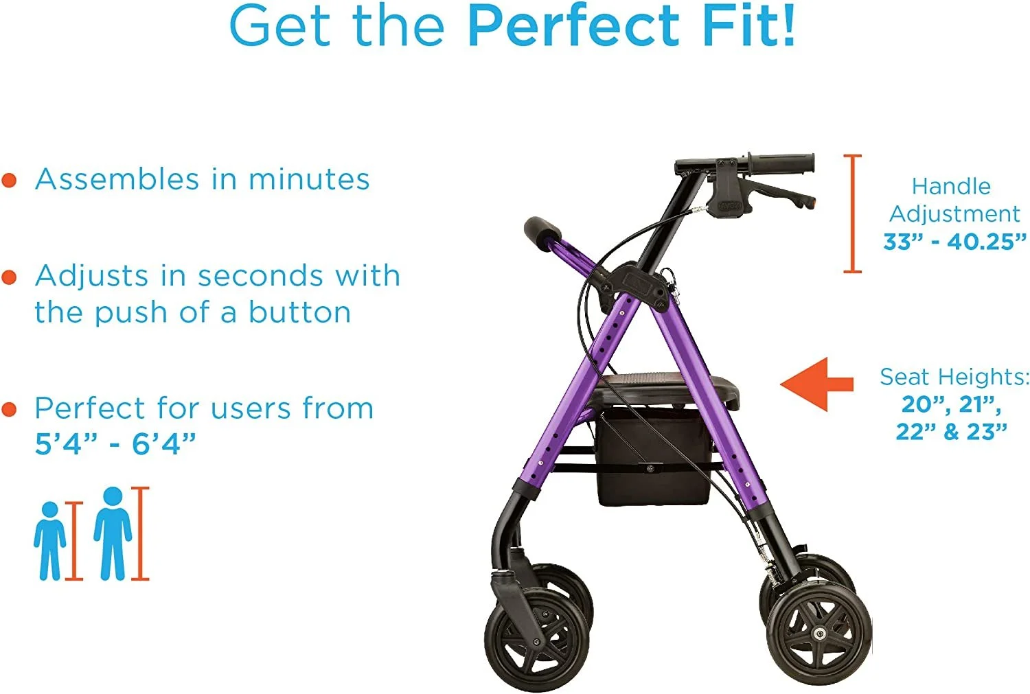 NOVA Medical Products Star DX Rollator Walker with Wide Padded Seat, 8 Wheels, Fold Lock Feature