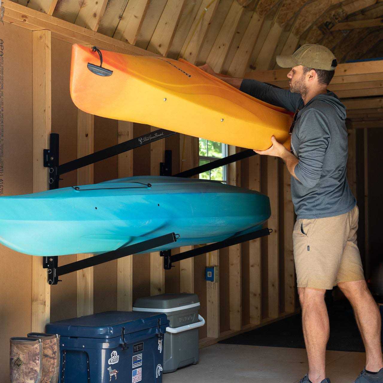 Storeyourboard 2 Kayak Indoor Storage Rack Adjustable Garage Wall Mount Hanger - Sports Supplies Online Store