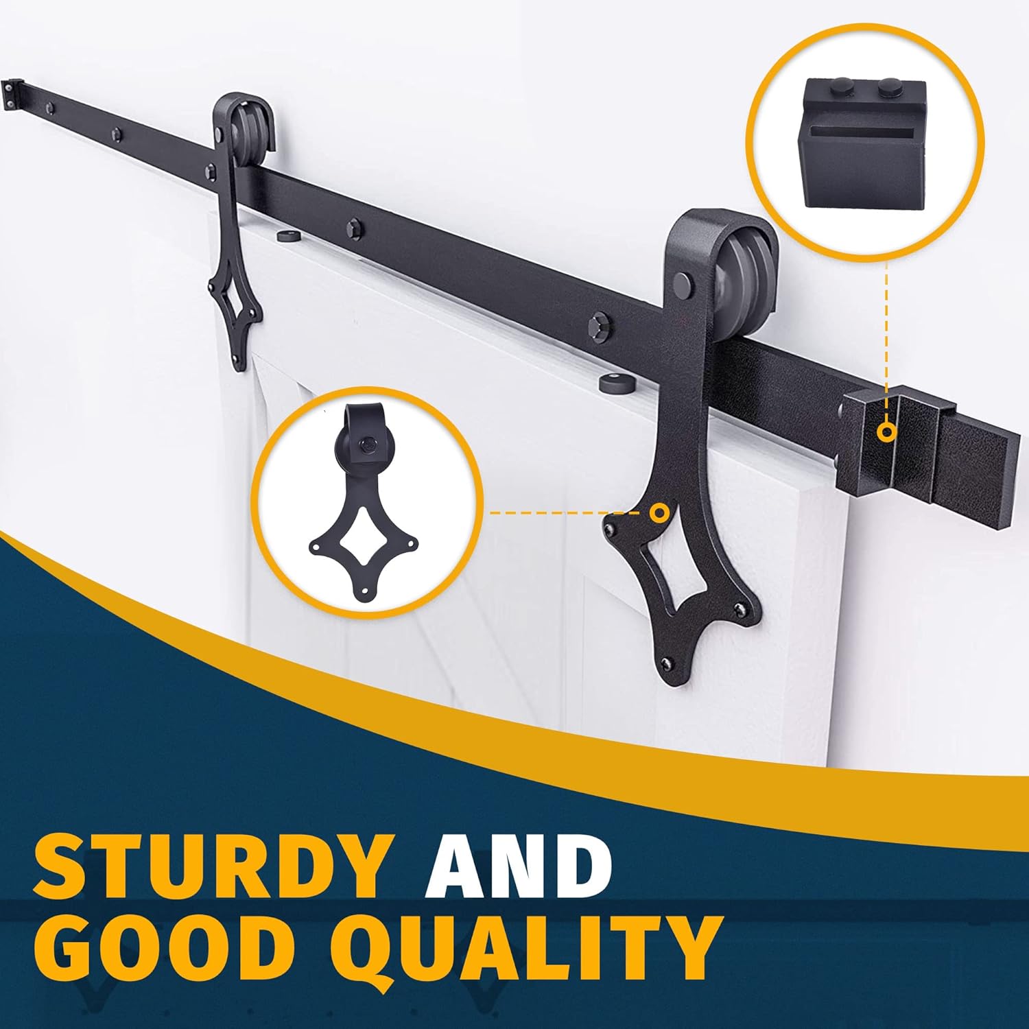 Barn Door Hardware, Sliding Barn Door Hardware Kit, Black Wheel Sliding Door Track with Stamped Steel Rail Mount Hardware