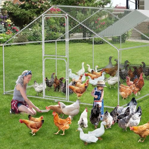 Heavy Duty Walk-in Chicken Coop, Large Metal Poultry Cage with Waterproof UV Cover & Round Top Design