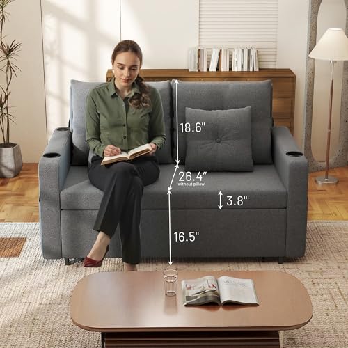 3 in 1 Pull Out Couch, 56 Inch Convertible Sleeper Sofa Bed, Loveseat Sofa with Cup Holders, USB, Sofa Couches for Living Room, Bedroom, Apartment