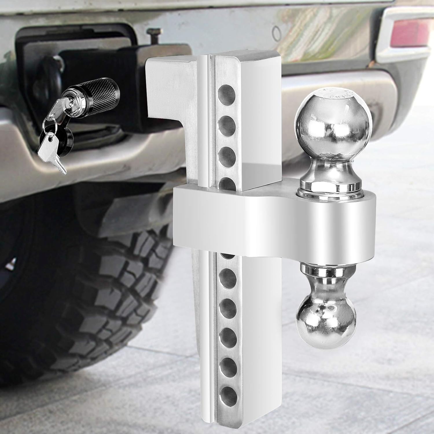 Fullwatt Dual Ball Mount Hitch Adjustable Drop/Rise, Aluminum Trailer Hitch for Vehicles, Fits 2" Receiver with Pin Lock (10 inch)
