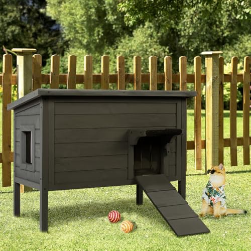 Ivy&Lane Outdoor-Cat-House | Insulated-Feral-Cat-Shelter | Weatherproof | for Winter | Foam & Wood | Large | for Multiple Cats | Fold-up Stair |