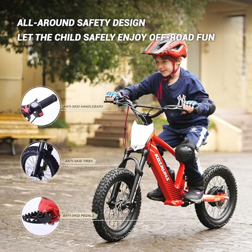 EVO18/20 Lightweight Electric Dirt Bike for Kids, 750/850W Powerful Race-Grade Electric Motorcycle, 18.6/21.7 MPH and 12.4/24.2-Mile Long Range