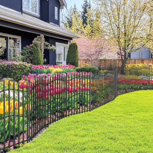 8 Panels Tall No Dig Garden Fence - 40in H x 18ft L, Reinforced Square Tube Rustproof Animal Barrier