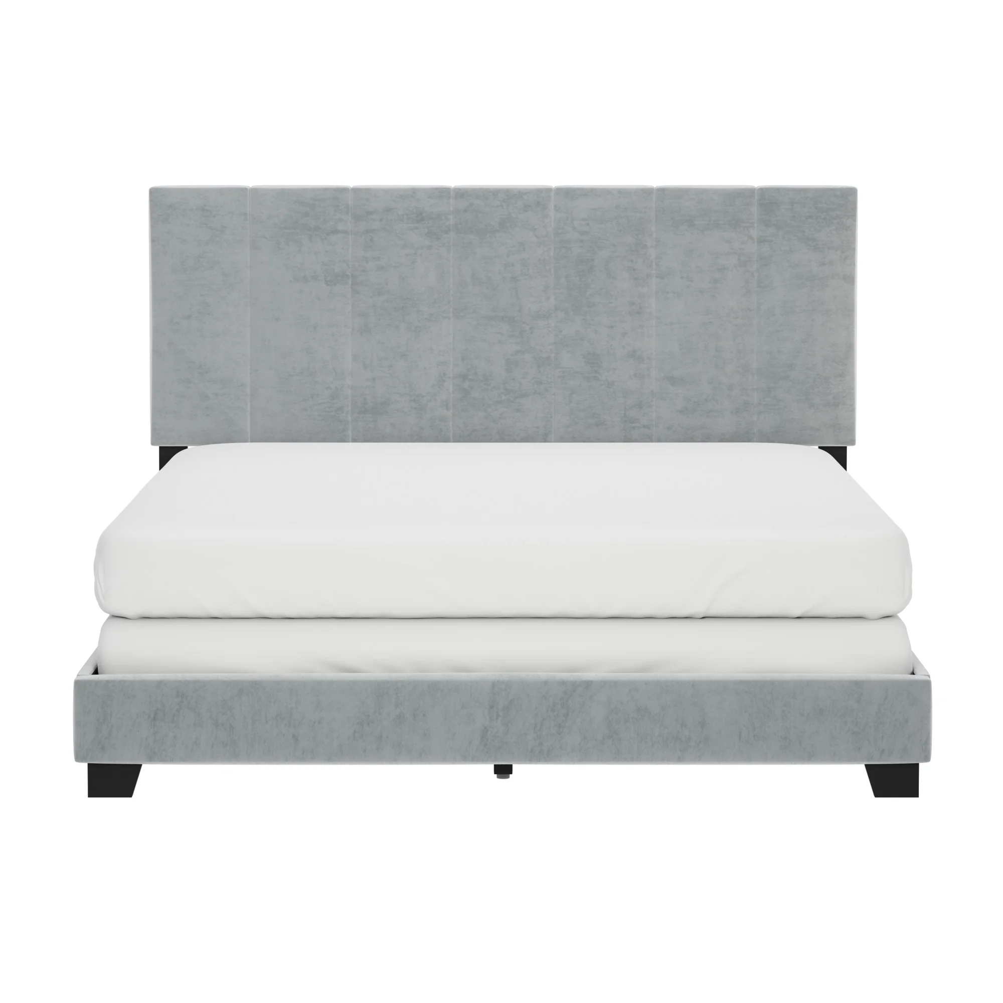 Reece Channel Stitched Upholstered Queen Bed, Platinum Gray, by Hillsdale Living Essentials