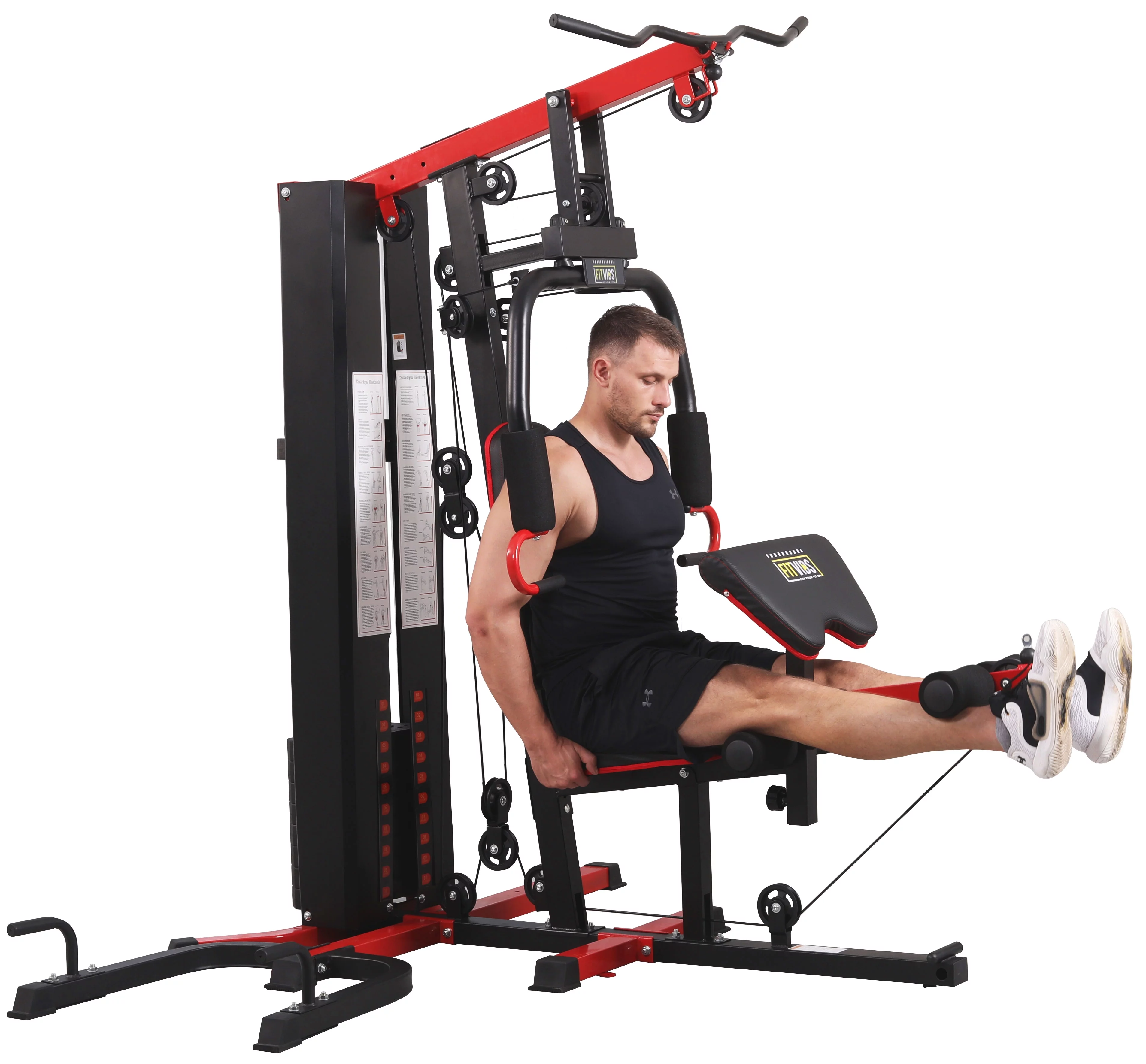 Fitvids LX750 Home Gym System Workout Station with 330 Lbs of Resistance, 122.5 Lbs Weight Stack, One Station