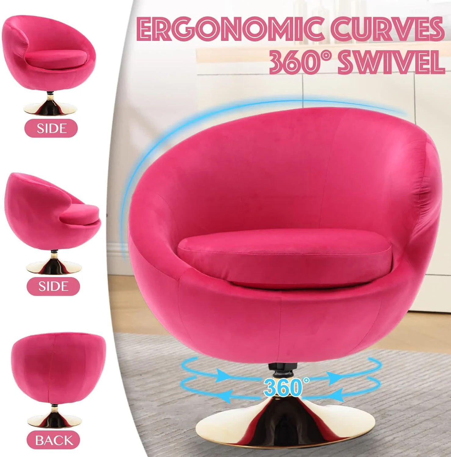 Modern Swivel Barrel Chair, Green Velvet Round Accent Chair, 360 Swivel Cuddle Vanity Chair, Upholstered Arm Chair for Living Room, Bedroom, Hotel