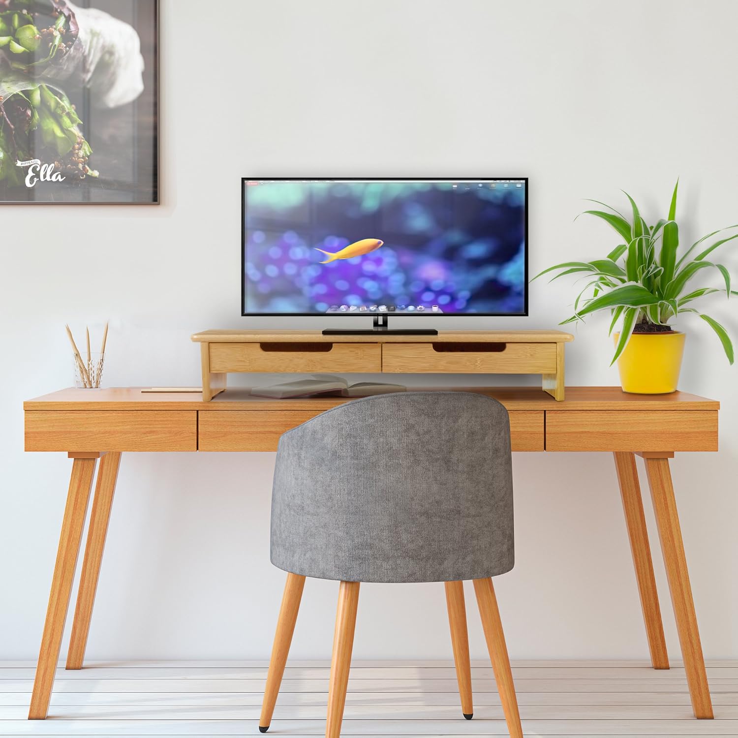 Prosumer’s Choice Bamboo TV/Monitor Stand and Riser with Dual Pull-Out Drawers – Extra Long 30”