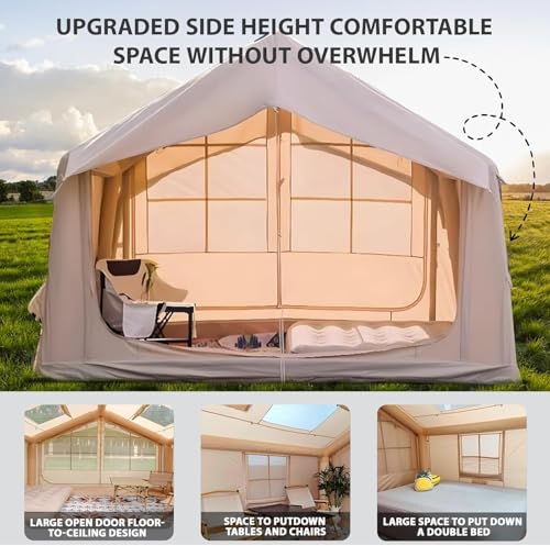 10' x 8' Inflatable Tent for Camping, 6-8 People Blow up Tent, 4 Season Inflatable House with Stove Jack