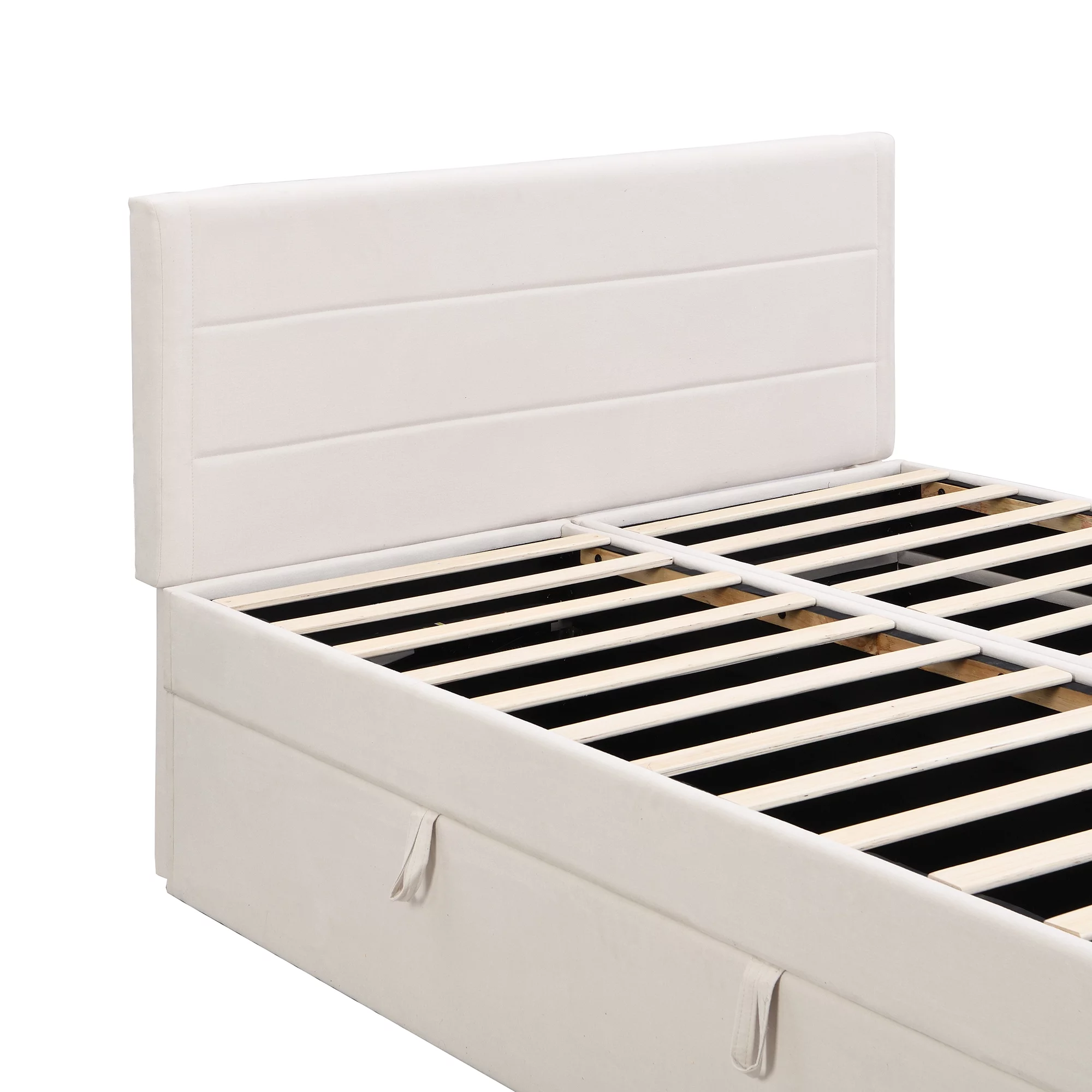 Euroco Full Size Lift-up Upholstery Platform Bed with Storage Underneath for Kids Teens Adults, Easy Open and Close for Storage, Beige