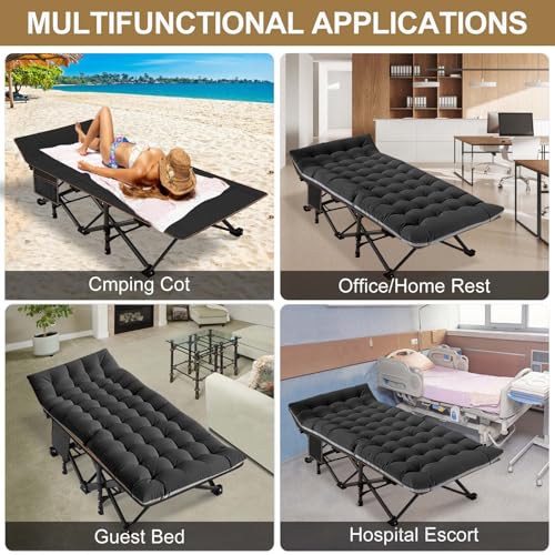 DoCred Folding Camping Cot with Mattress, 2 Pack Heavy Duty Folding Cot for Adults, Portable Sleeping Cot Bed Adults Outdoor Bed with Carry Bag