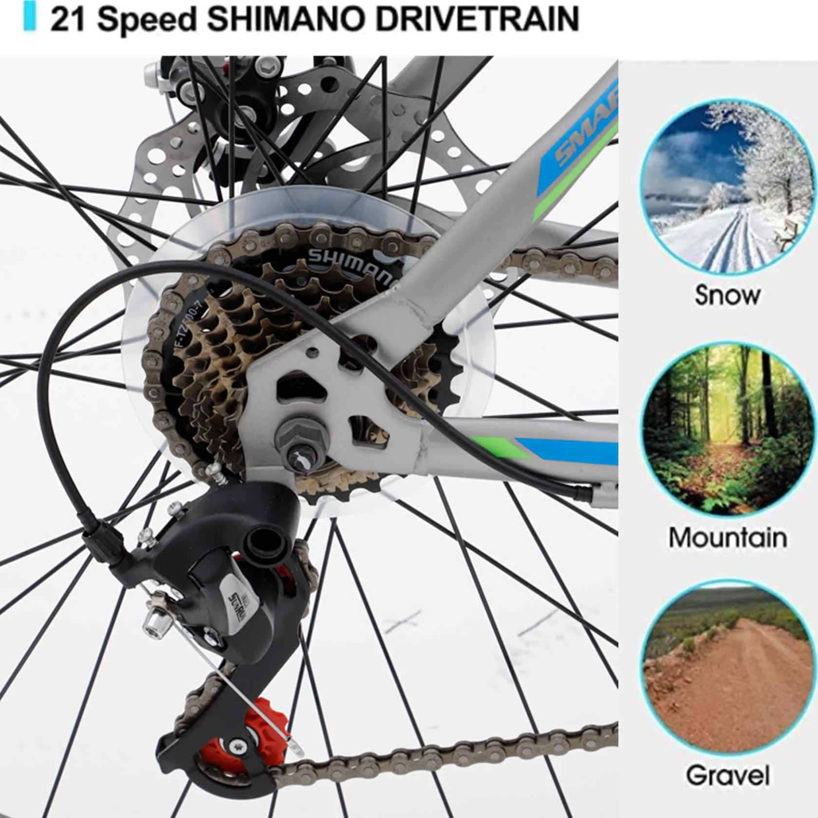 Dinling Adult Mountain Bike for Men and Women, 21-Speed, 26 inch wheels Grey-blue