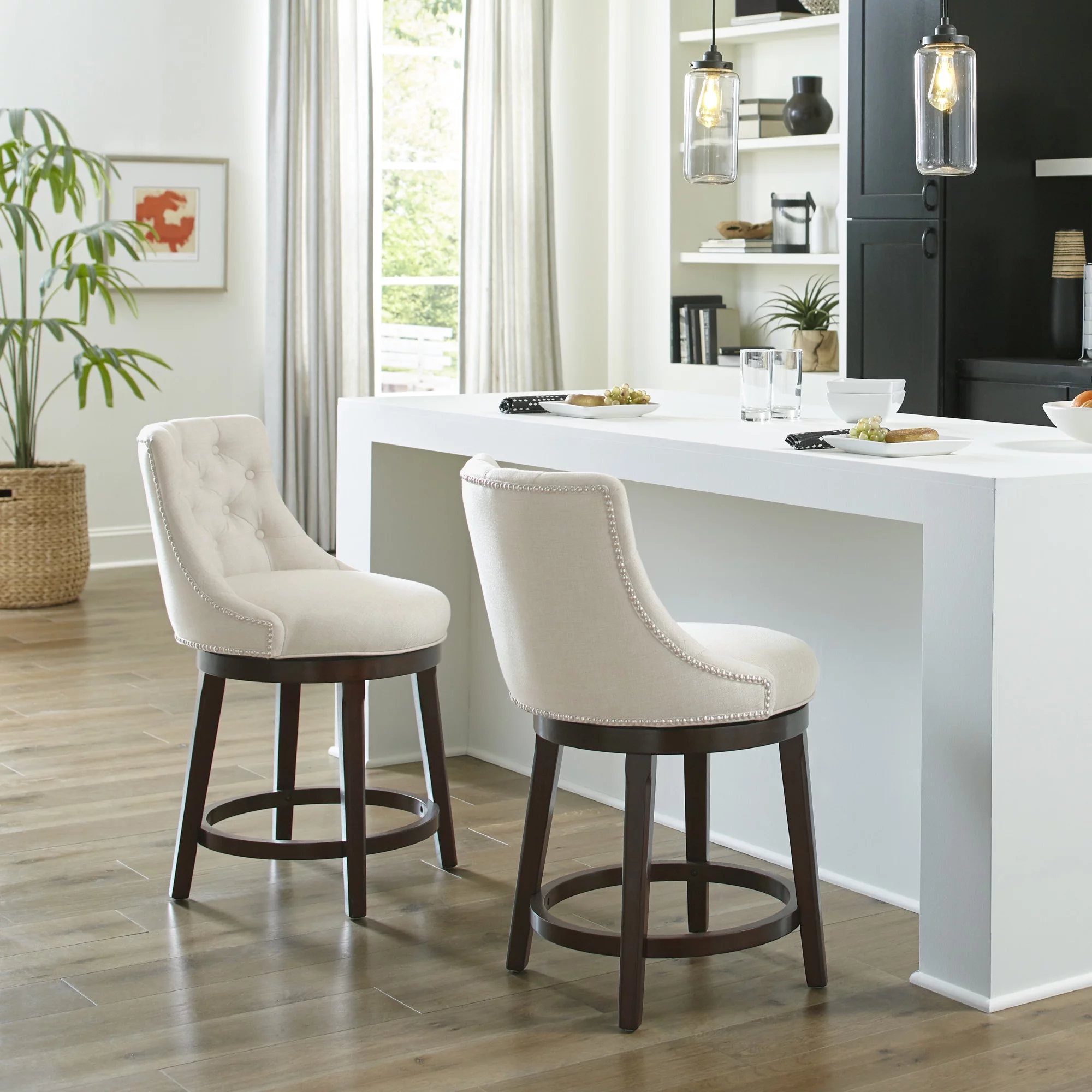 Hillsdale Furniture Halbrooke Wood Counter Height Swivel Stool, Cream Fabric