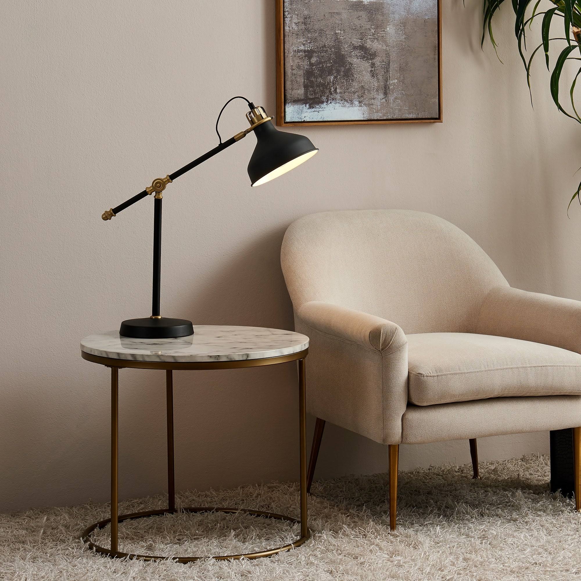 Versanora Marmo Faux-Marble Round Side Table, Marble/Brass