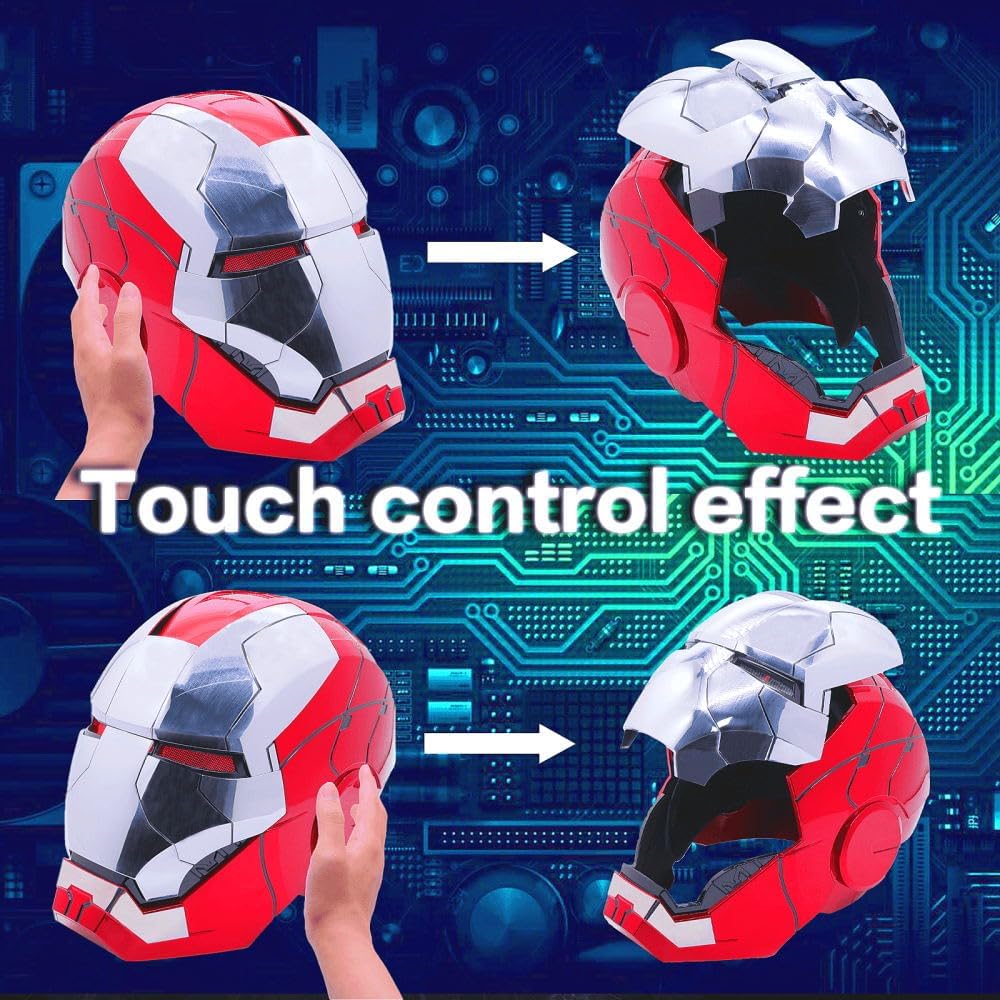 Adult Iron-Mans Helmet Electronic MK 5 Helmet with Jarvis Voice/Sensing/Remote Control Open/Close Sounds & LED Eyes Light Up Super Hero Movie 1:1