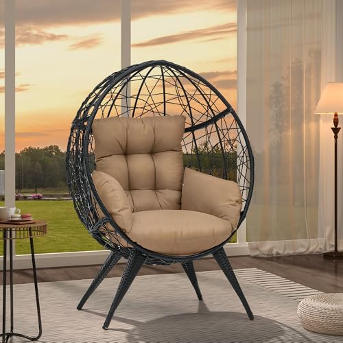 YITAHOME Large Wicker Egg Chair with Stand for Indoor and Outdoor, Cushion, and Adjustable Leveling Feet, Large Lounger for Garden, Patio, Balcony