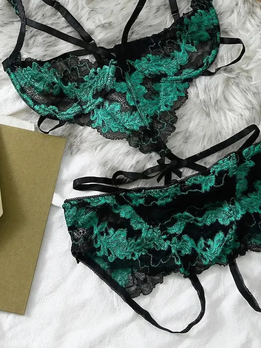 'Yuko' Exotic Embroidery Sexy Lingerie Set