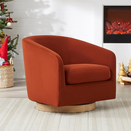 CHITA Swivel Accent Chair, FSC Certified Upholstered Fabric Barrel Chair for Living Room, Fully Assembled, Flax Beige