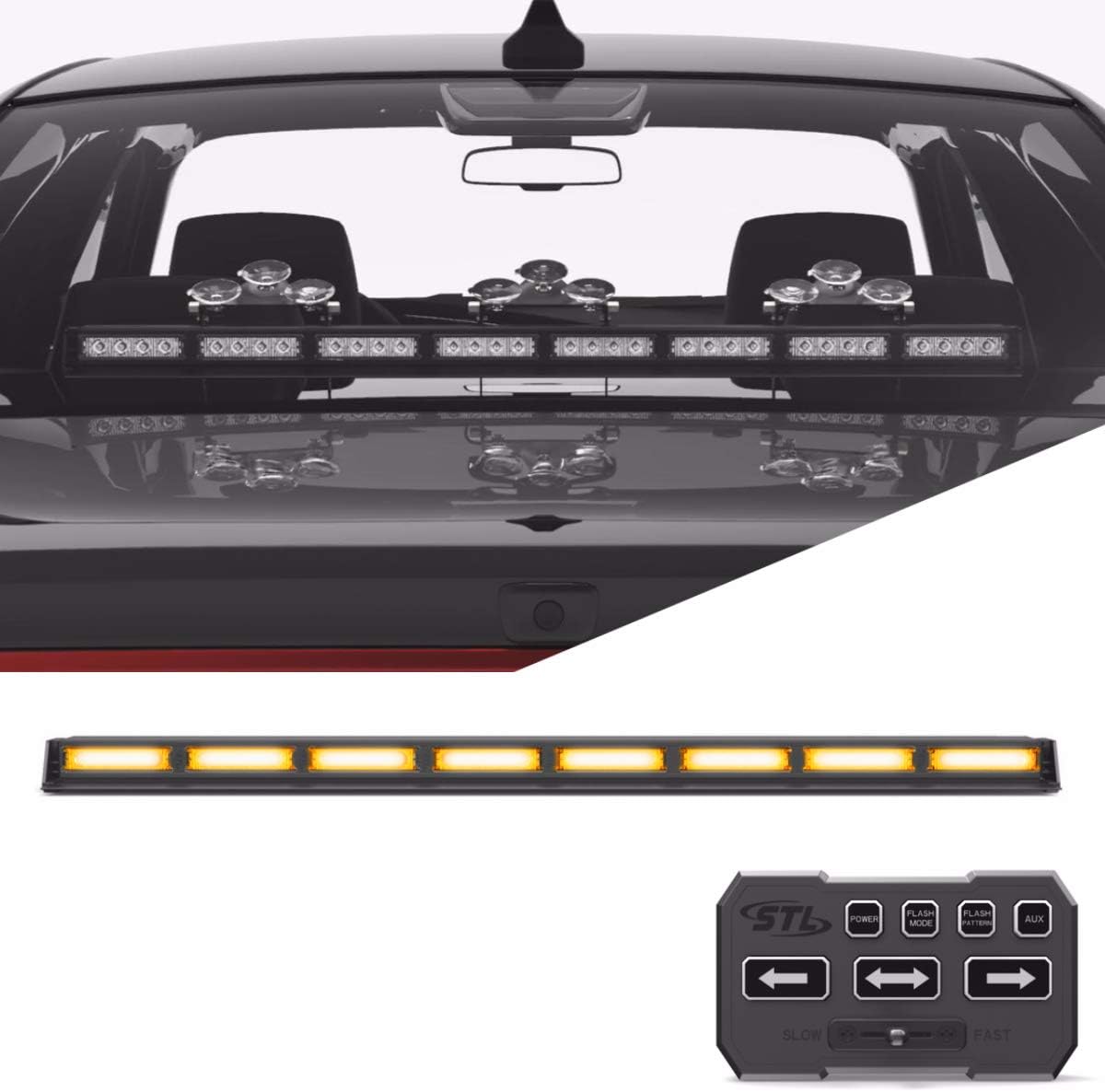 SpeedTech Lights Striker TIR 8 Head LED Traffic Advisor Windshield Mount Strobe Light Bar for Emergency Vehicles/Hazard Warning Directional Flashing