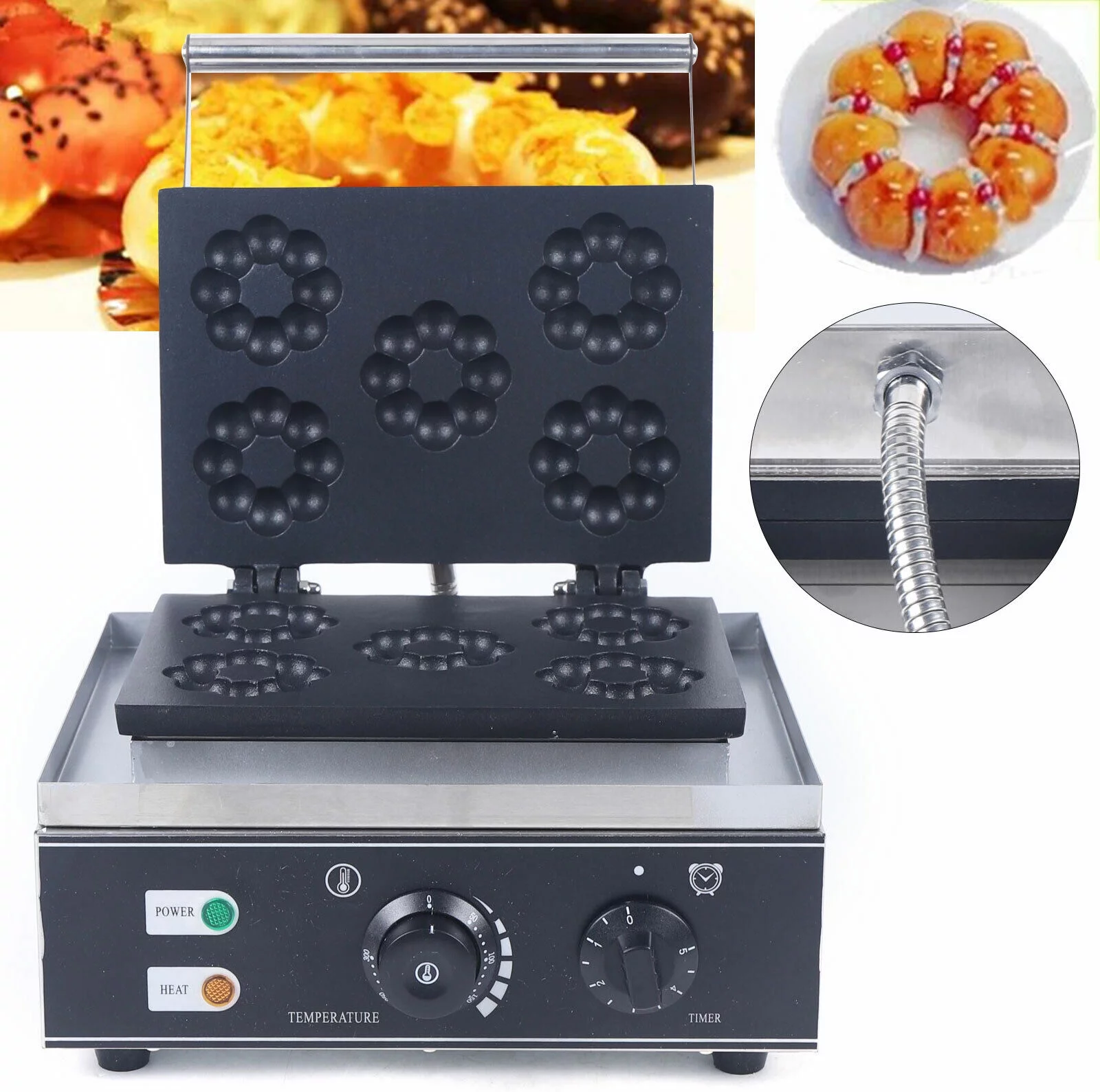 Mkyiongou Commercial Electric Mini Donut Making Machine Nonstick Waffle Baker Maker 1500W