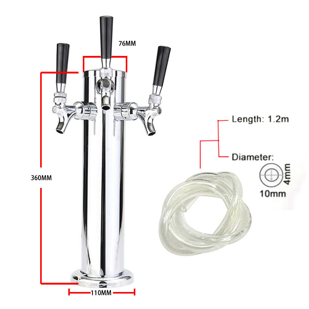 DENEST Beer Dispenser Beer Tower Homebrew Bar Beer Dispenser Stainless Steel Silver (3 Taps)