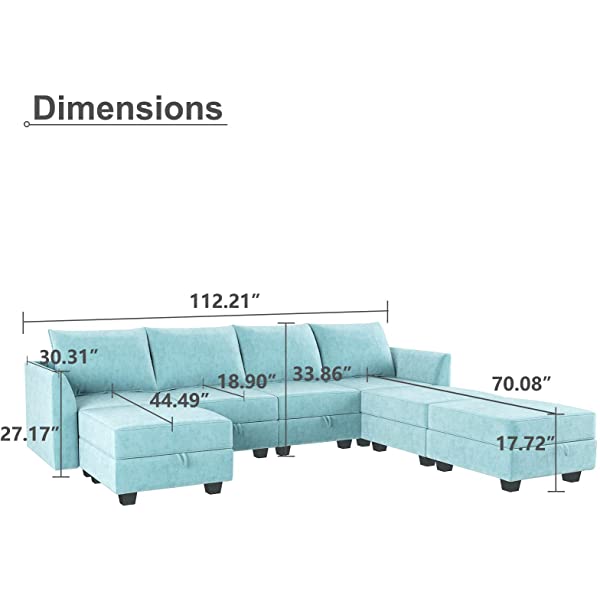 HONBAY Convertible Sectional Sofa U Shaped Couch with Reversible Chaise Modular Oversized Couch Sectional Sofa with Ottomans