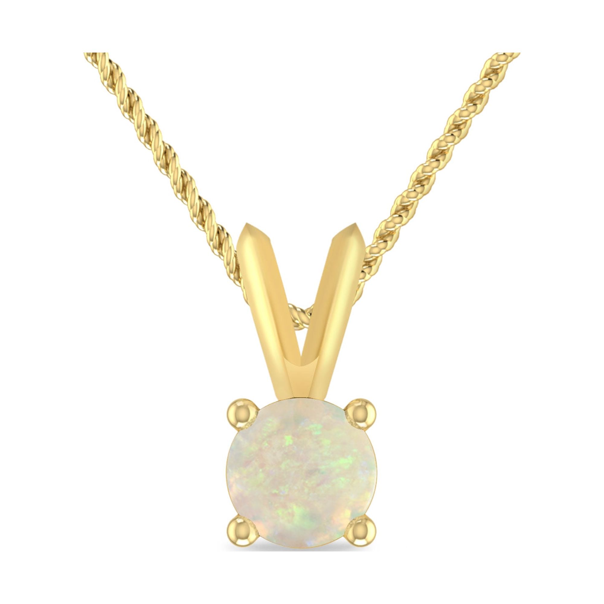 1/4 Carat Round Opal 14K Yellow Gold V-bail Solitaire Pendant Necklace For Women ( Gemstone 4.00MM )