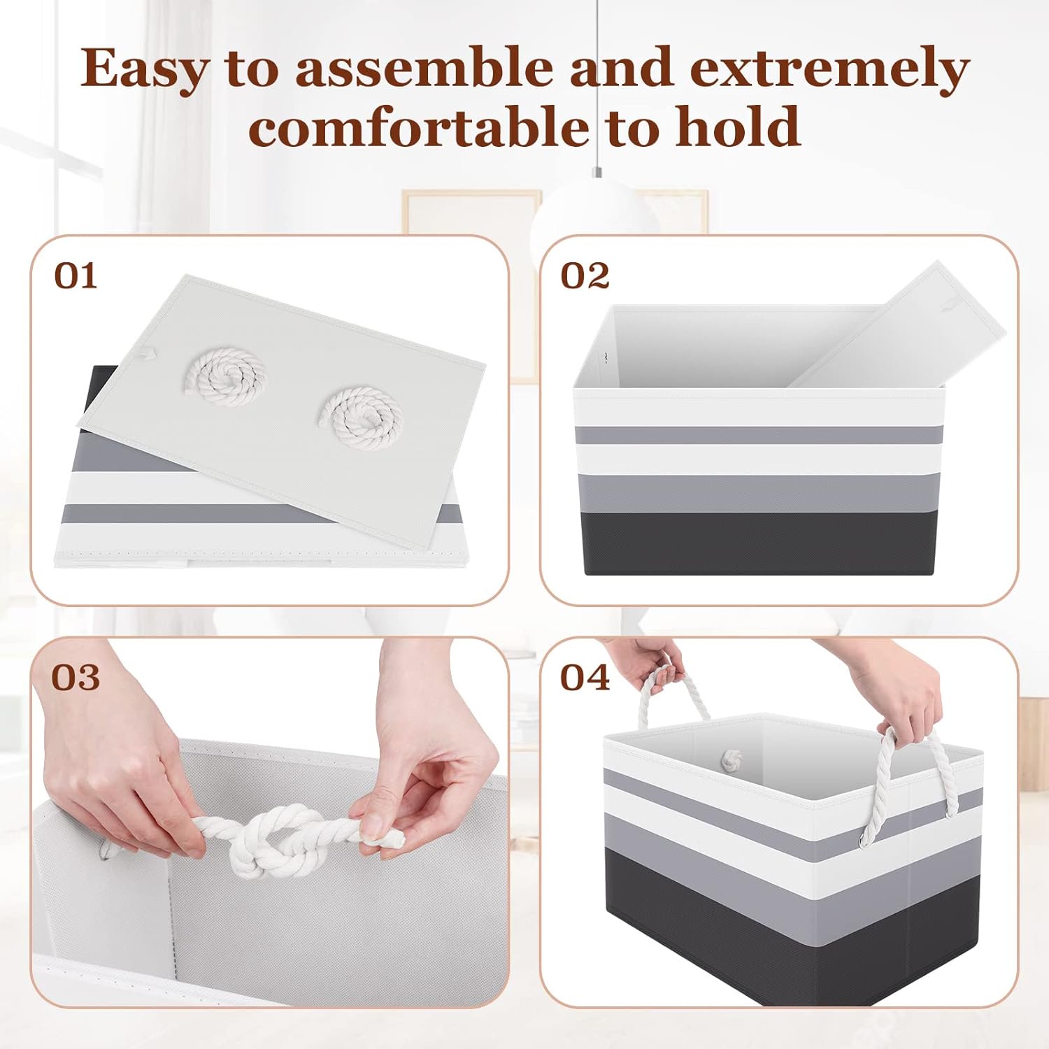 Storage Bins , Foldable Storage Baskets for Organizing Toys, Books, Shelves, Closet, Large Storage Box with Rope Handles, Sturdy Organizer Bins
