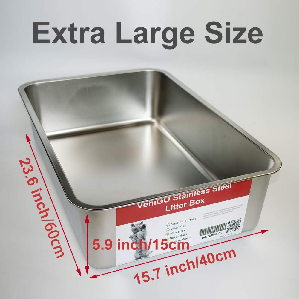 VehiGo Extra Large Metal Cat Litter Box, Stainless Steel Durable Litter Pan for Large or Multiple Cats