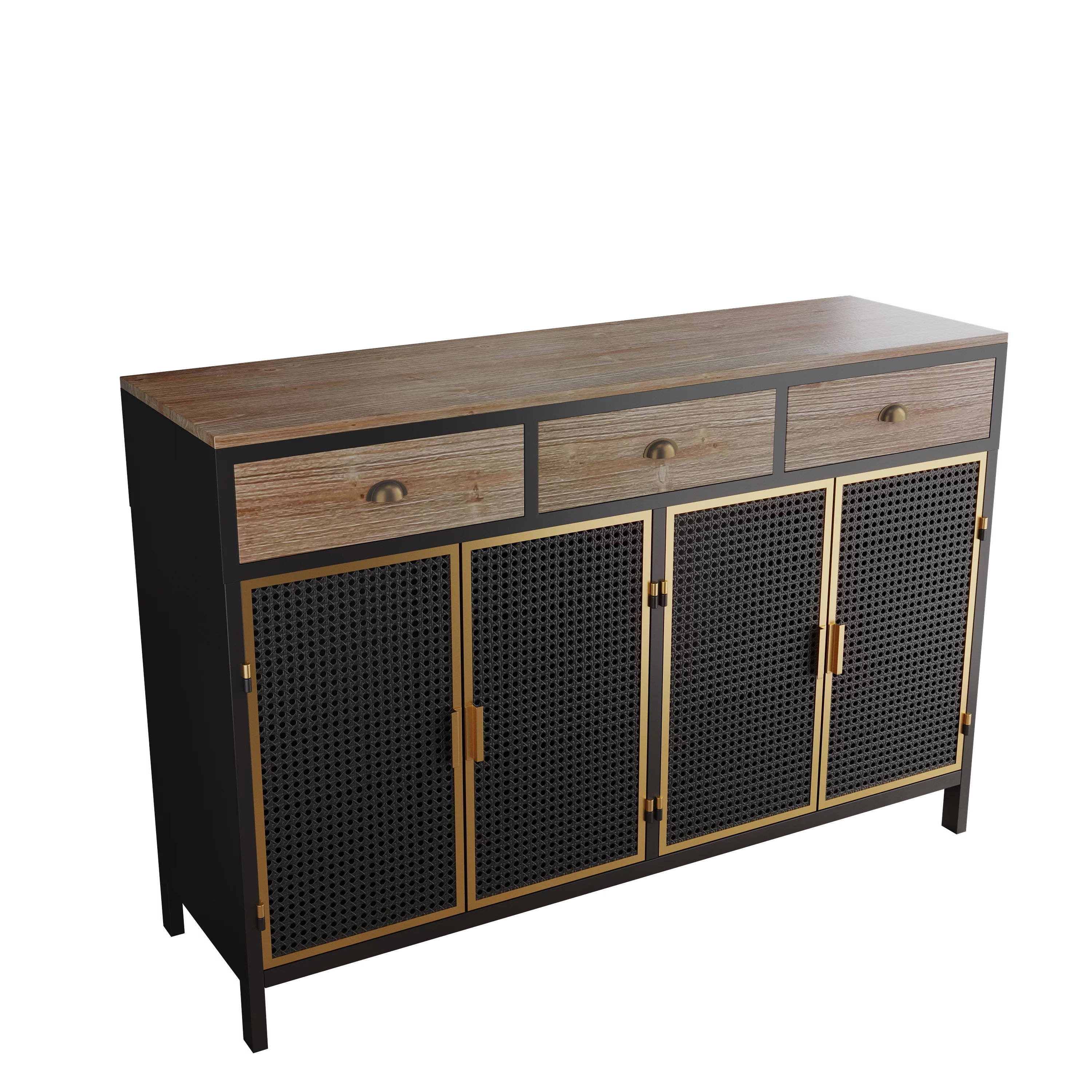 47.64" Wide 2 Doors Modern Sideboard with 3 Top Drawers, Freestanding Sideboard Storage Cabinet Entryway Floor Cabinet for Living Room Office Bedroom