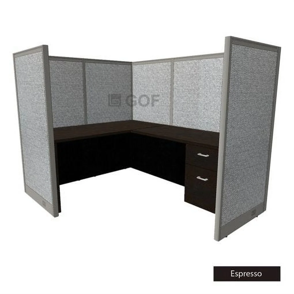 GOF 1 Person Workstation Cubicle (5'D x 6'W x 5’H) / Office Partition, Room Divider (60"H Cubicle with Desk, Mahogany)