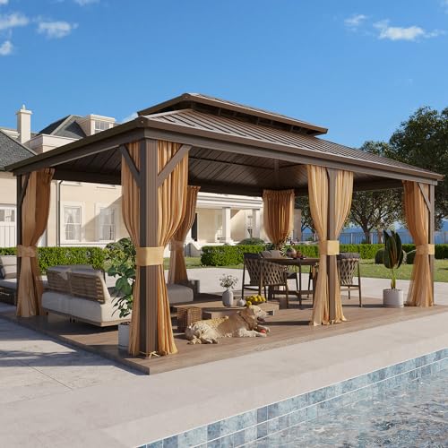 YOLENY 10' x 12' Hardtop Gazebo, Metal Gazebo with Aluminum Frame, Double Galvanized Steel Roof, Curtains and Netting Included