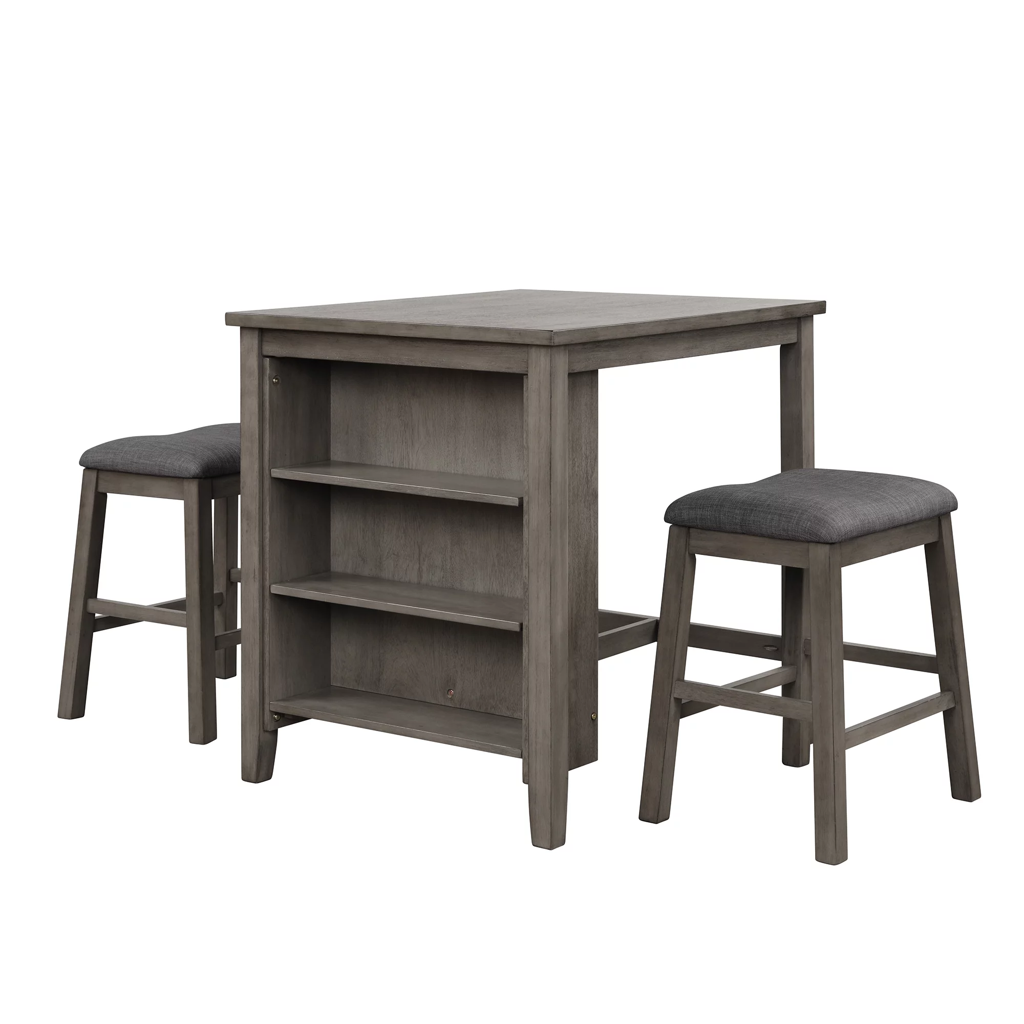 Churanty 3 Piece Wood Dining Table Set for 2,Kitchen Table with Storage Shelf and 2 Padded Counter Height Dining Chairs for Small Place, Gray