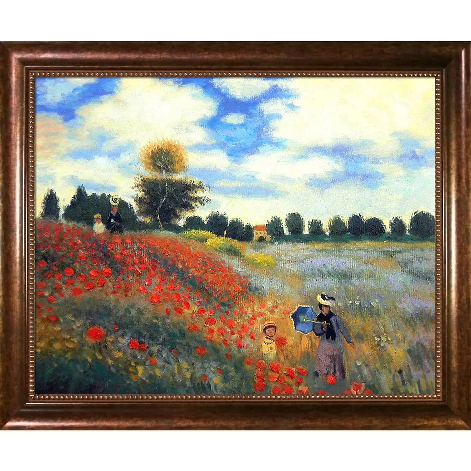 La Pastiche Claude Monet &Poppy Field in Argenteuil& Hand Painted Framed Oil Reproduction on Canvas