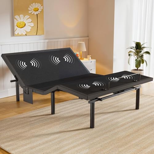 Amada Queen Adjustable Bed Frame with Massage, Head & Foot Incline, Wireless Remote, 4 Built-in USB Ports, LED Night Light, 4 Height-Adjustable Legs