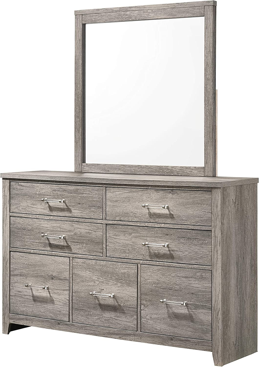 Kings Brand Furniture – Balta 4-Piece Queen Size Gray Bedroom Set. Bed, Dresser, Mirror & Nightstand