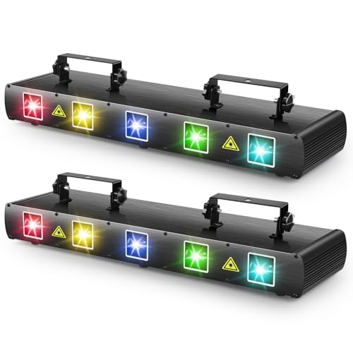 U`King Stage Laser Light, 5 Beam Sound Activated DJ Party Lights RGBYC LED Music Projector with Remote Control DMX for Dancing Birthday Bar Pub Stage